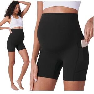 Poshdivah Black 5" Maternity Yoga‎ Workout Walking Stretch Shorts Sz Small #502